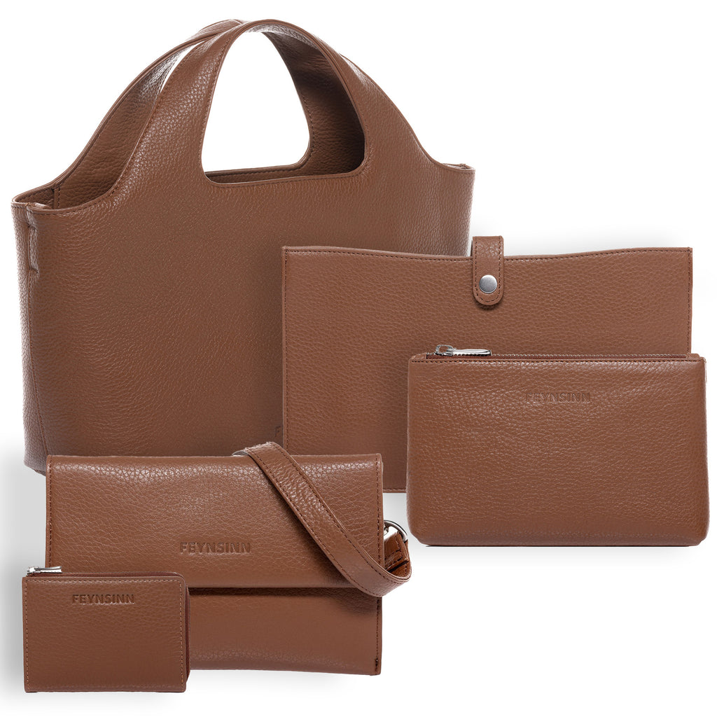 Handtasche Leder 5 teilig NEA Nappaleder braun