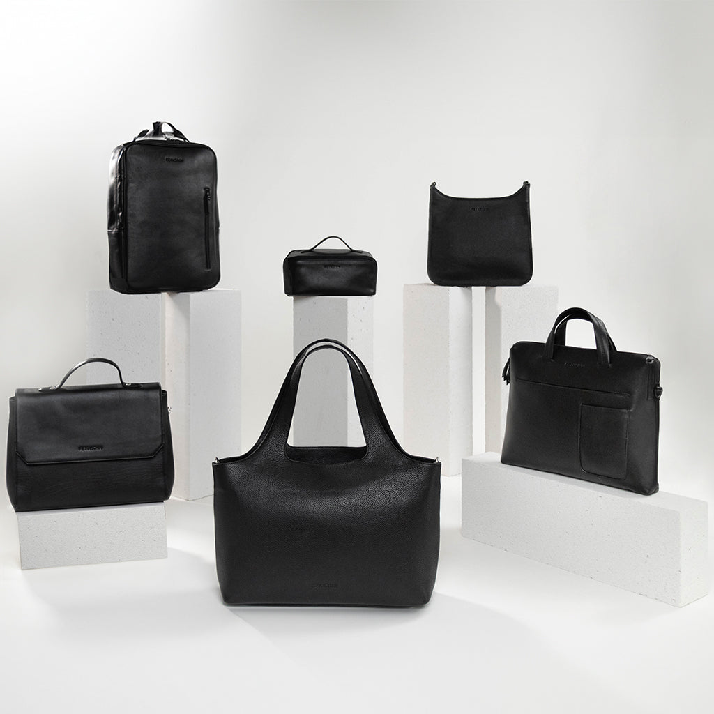 Neue Kollektion von FEYNSINN - Headerbild: Taschen, Laptoprucksack, Waschbeutel und Laptoptasche